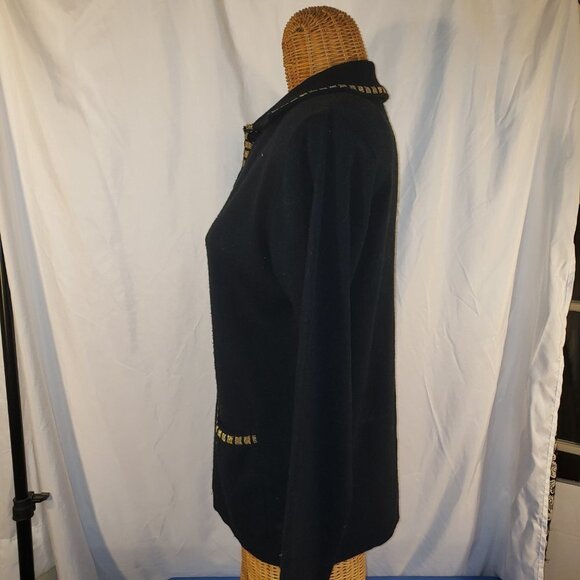 Karen Lessly Black Knit Blazer w/ Gold Trim Size S - Picture 2 of 5